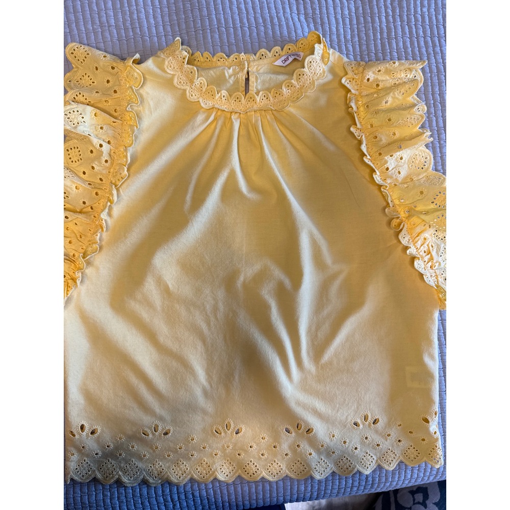 Driftwood Womens XL Yellow Eyelet Cotton Ruffle‎ Sleeve Scallop Hem Top Blouse - Picture 7 of 7
